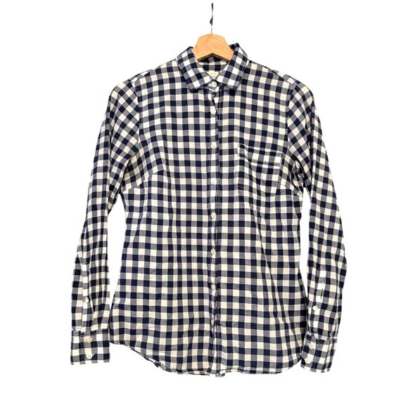 J. Crew Womens Blue White Gingham Plaid Check Button Up Shirt Size XS - Picture 1 of 6